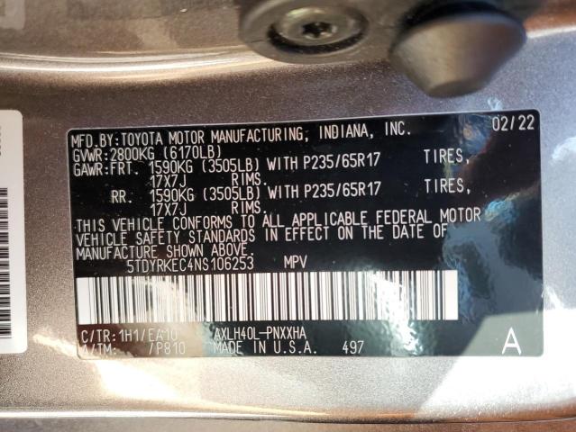 5TDYRKEC4NS106253 Toyota All Models SIENNA XLE 13