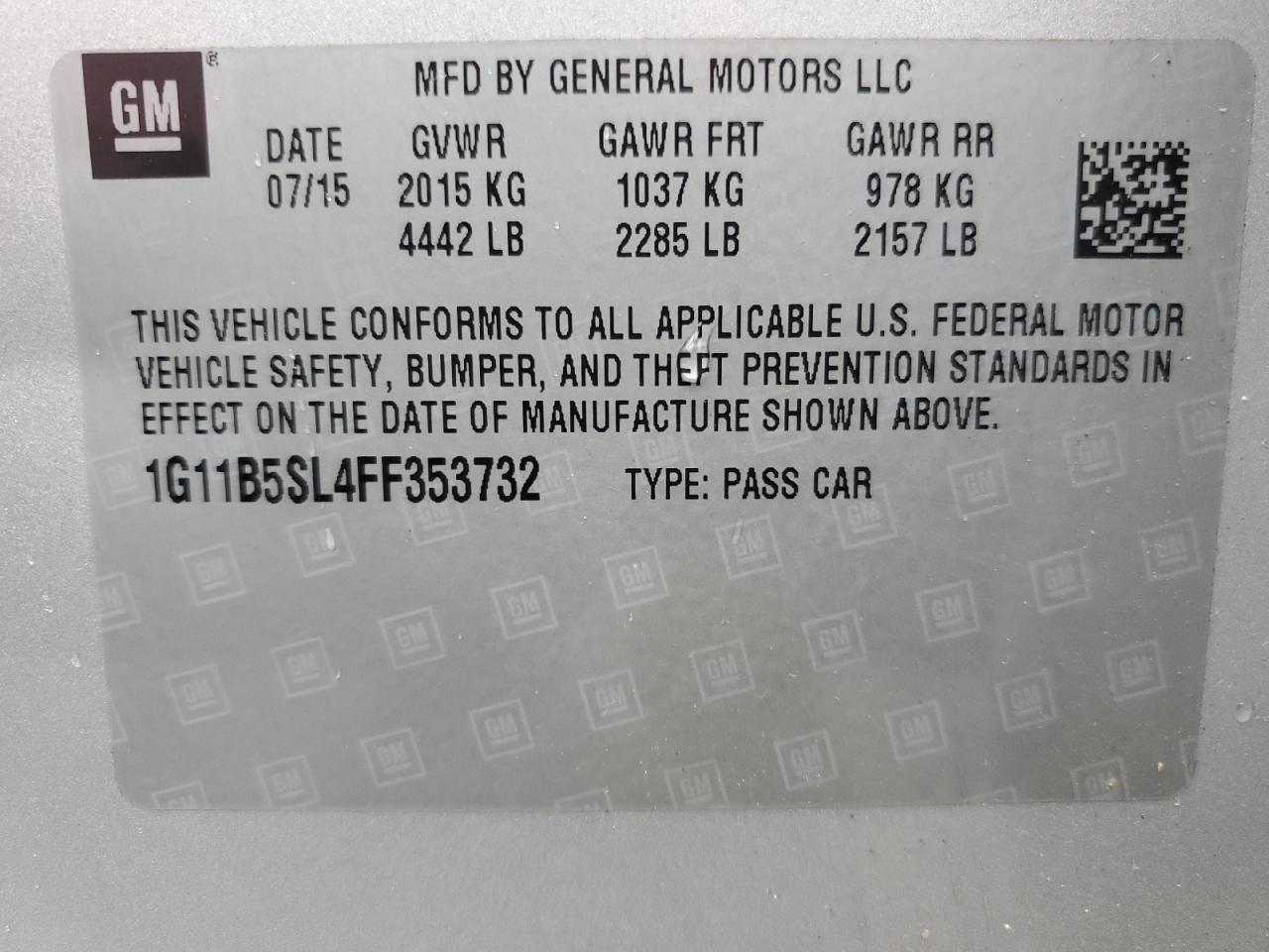 1G11B5SL4FF353732 2015 Chevrolet Malibu Ls