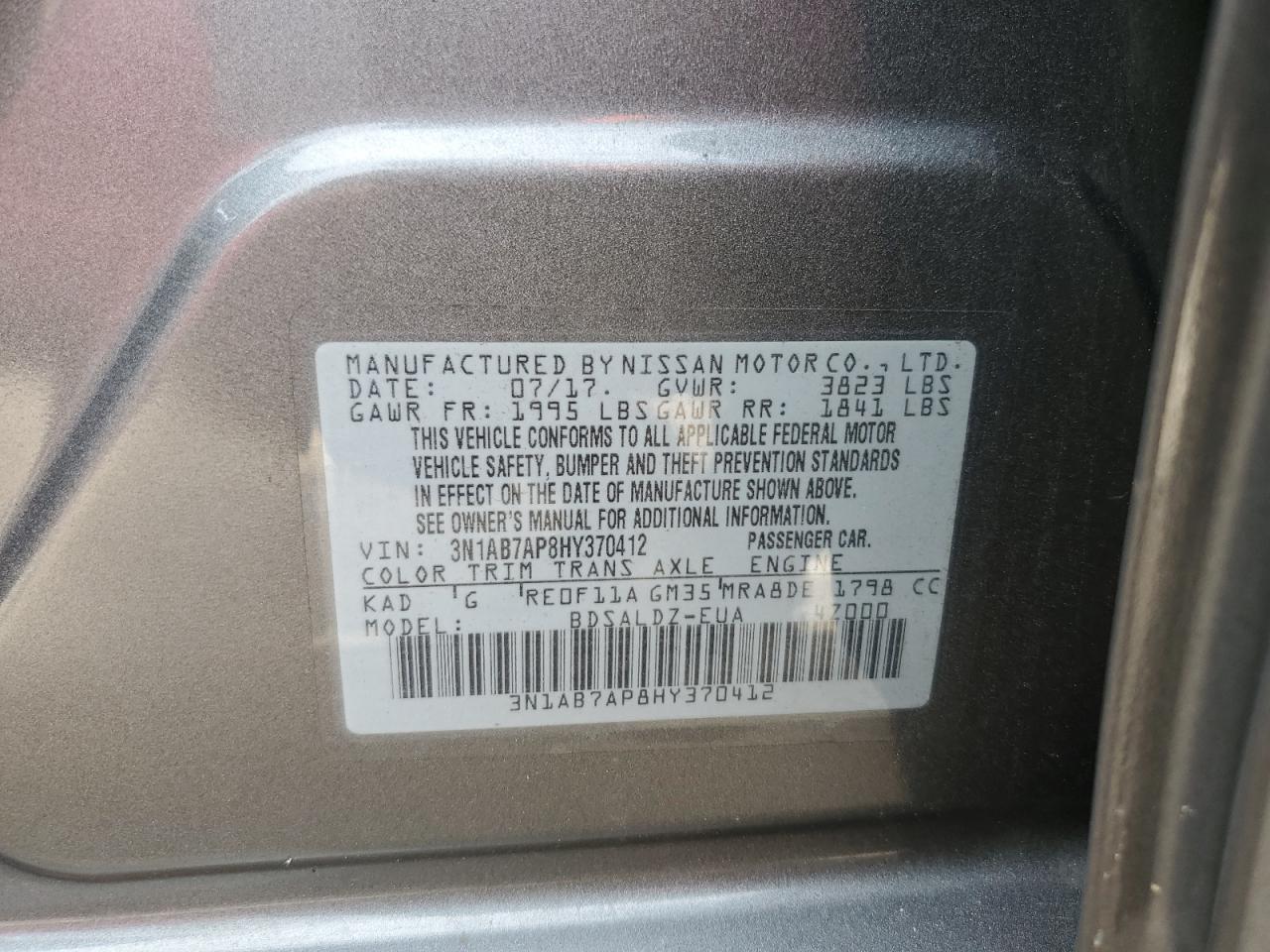 3N1AB7AP8HY370412 2017 Nissan Sentra S