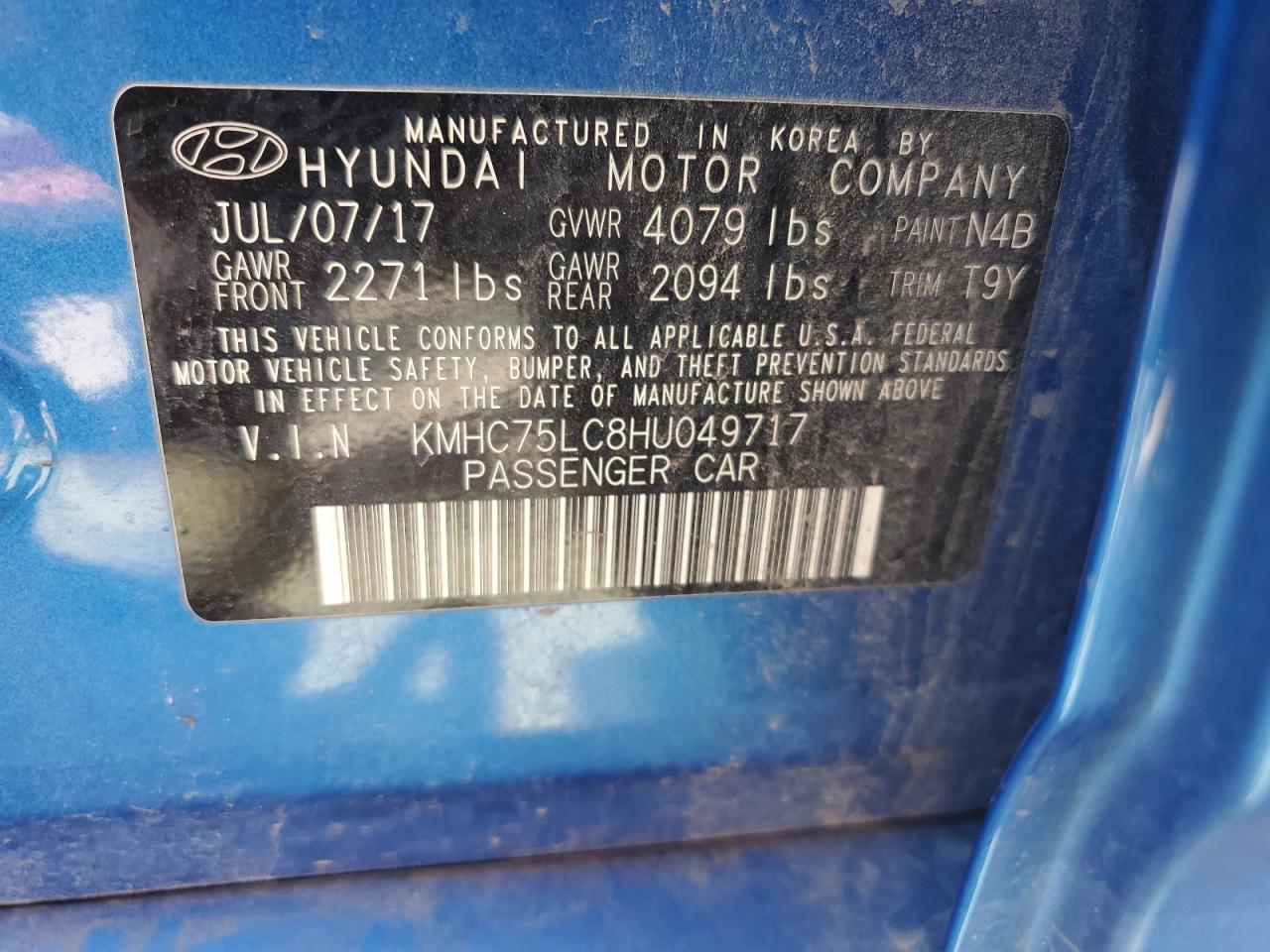 KMHC75LC8HU049717 2017 Hyundai Ioniq Sel