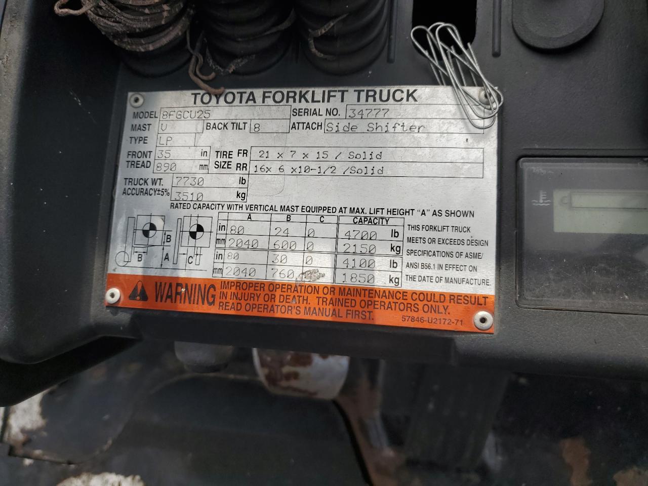 8FGCU2534777 2011 Toyota Forklift