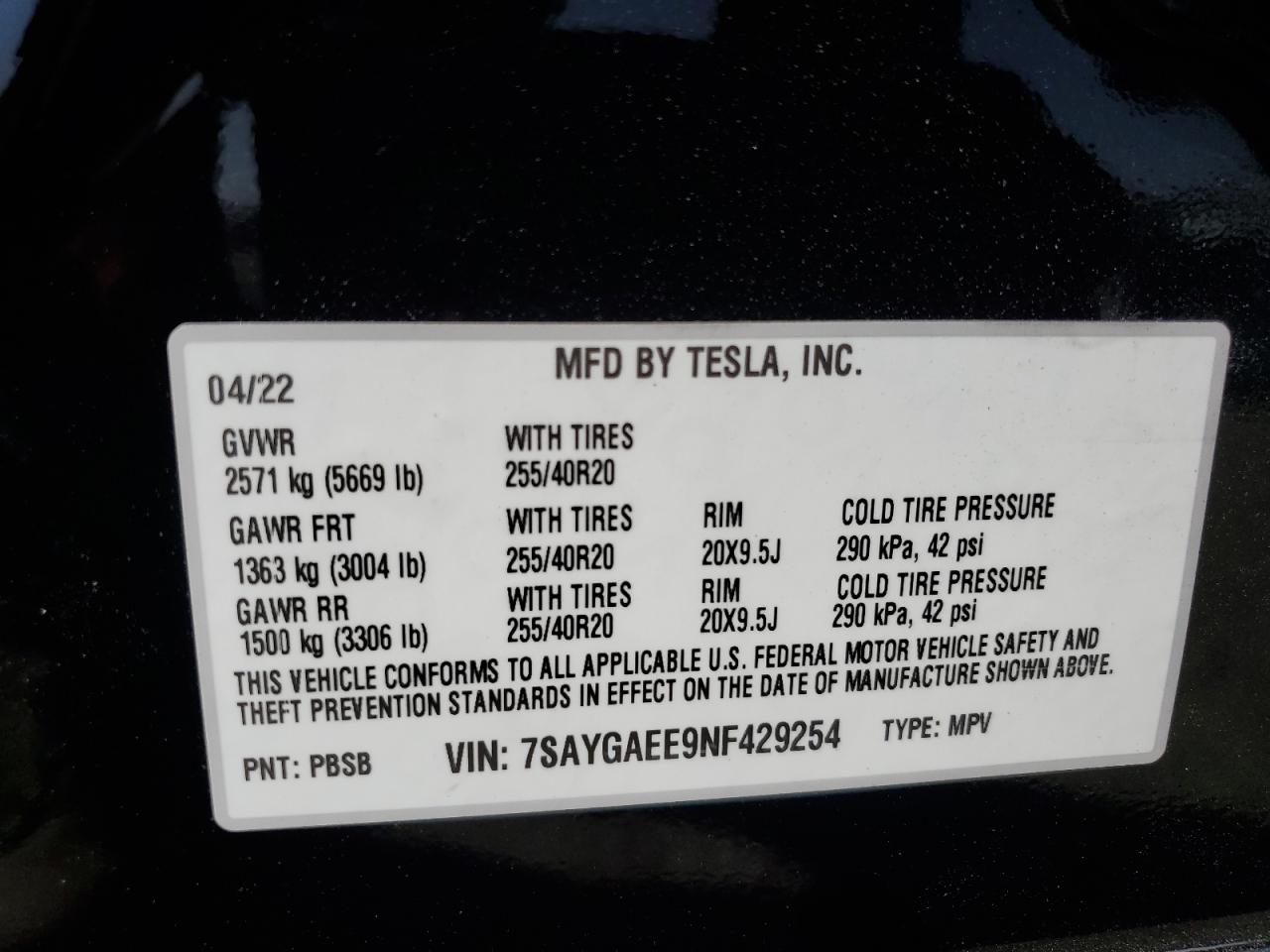 7SAYGAEE9NF429254 2022 Tesla Model Y