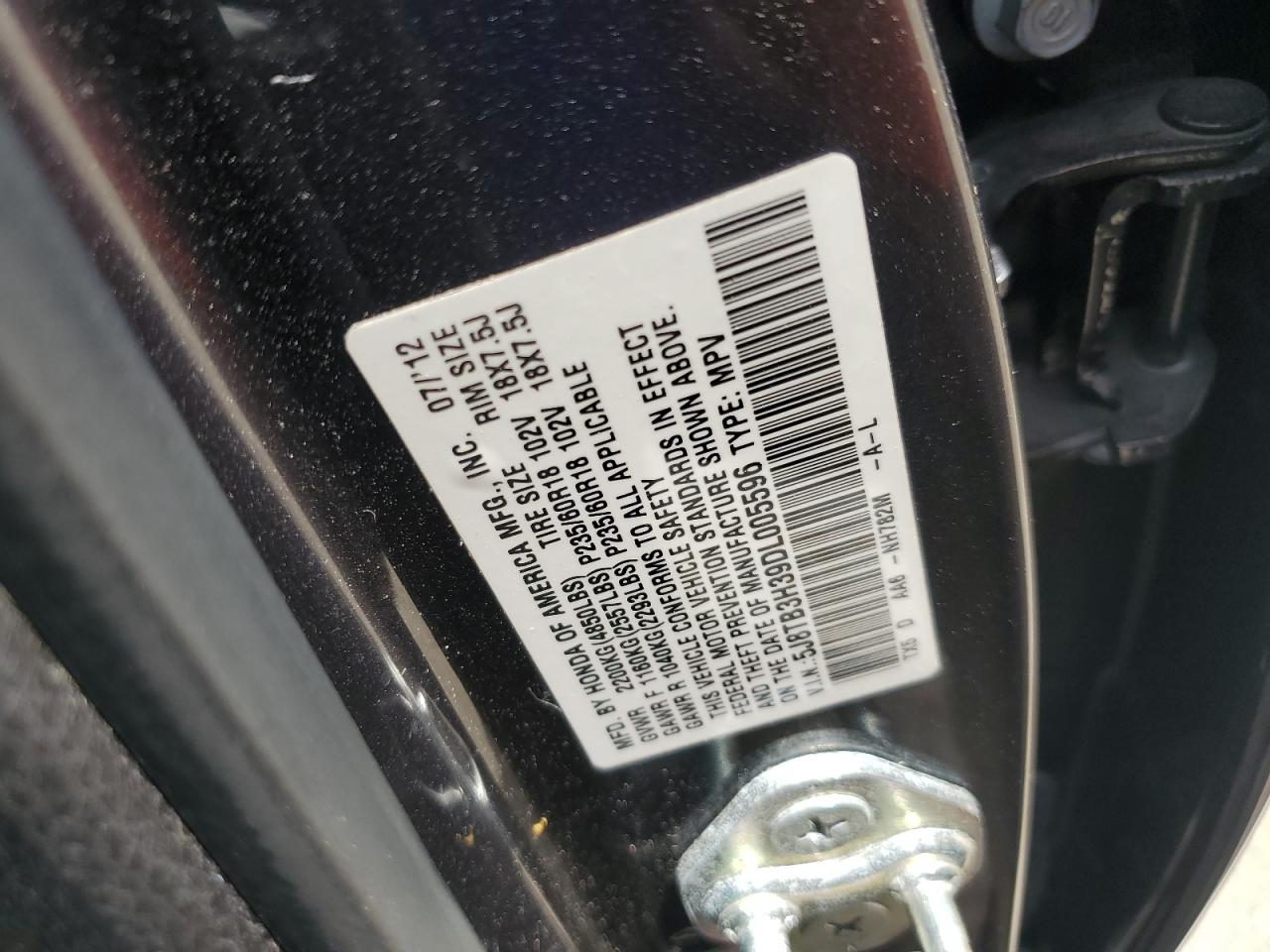 5J8TB3H39DL005596 2013 Acura Rdx