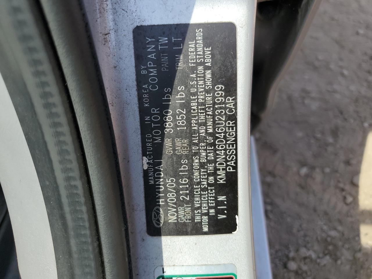 KMHDN46D46U231999 2006 Hyundai Elantra Gls