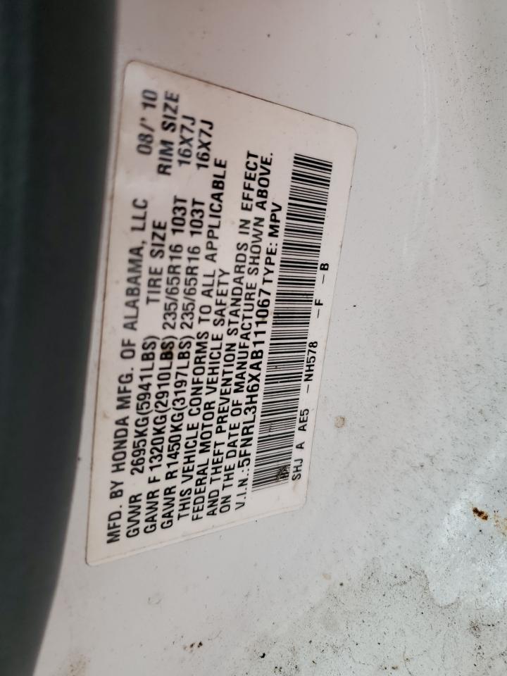 5FNRL3H6XAB111067 2010 Honda Odyssey Exl