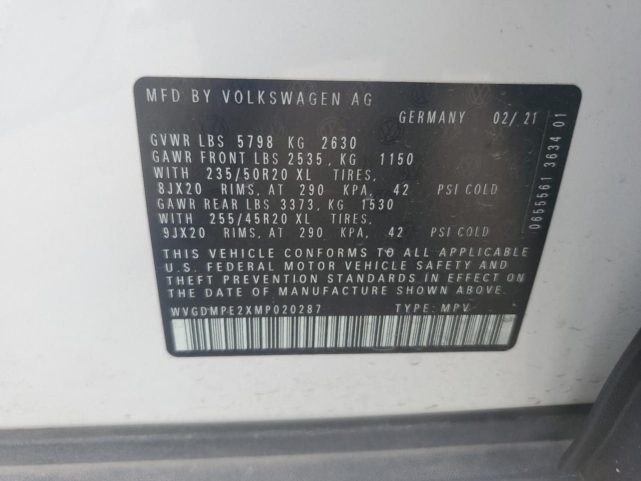 WVGDMPE2XMP020287 2021 Volkswagen Id.4 First Edition