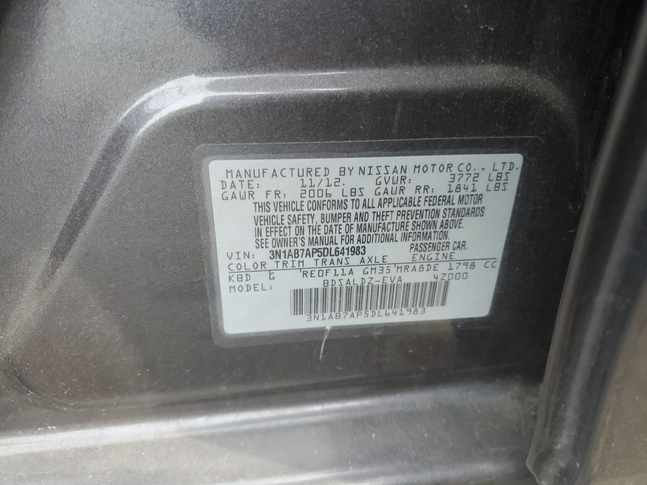 3N1AB7AP5DL641983 2013 Nissan Sentra S