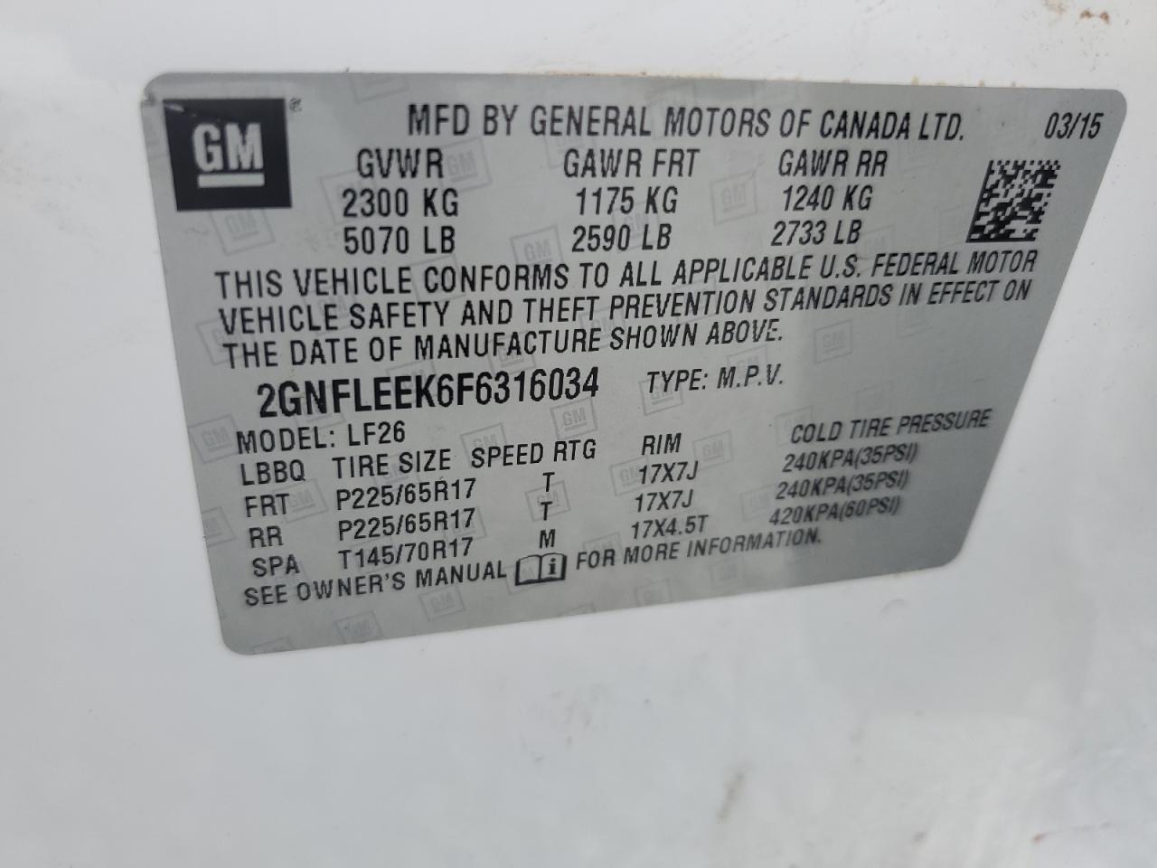 2GNFLEEK6F6316034 2015 Chevrolet Equinox Ls