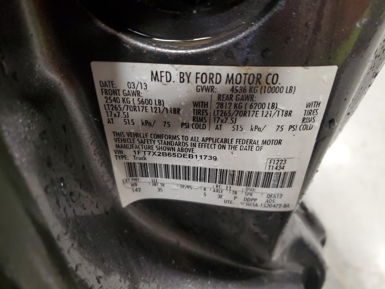 1FT7X2B65DEB11739 2013 Ford F250 Super Duty