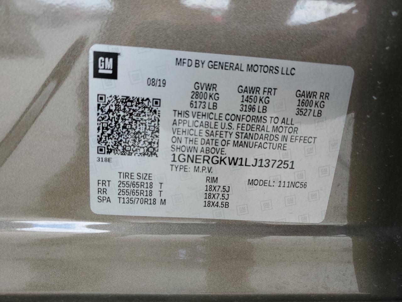 2020 Chevrolet Traverse Lt VIN: 1GNERGKW1LJ137251 Lot: 73298784