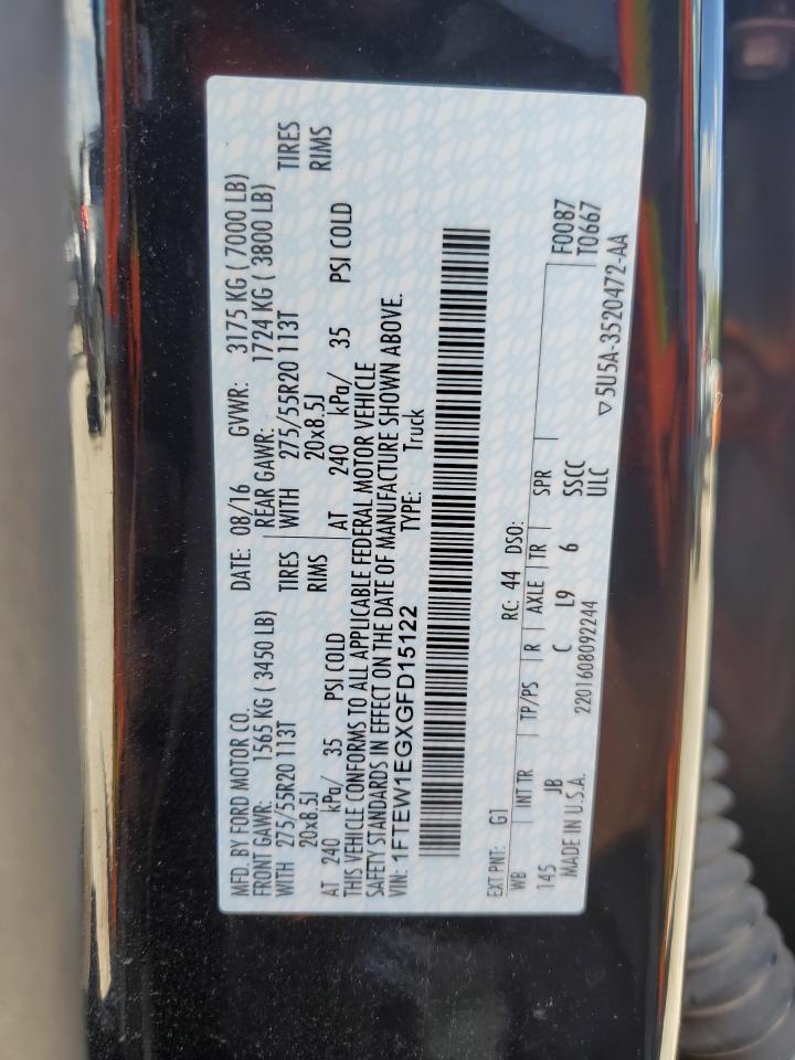 2016 Ford F150 Supercrew VIN: 1FTEW1EGXGFD15122 Lot: 72715864