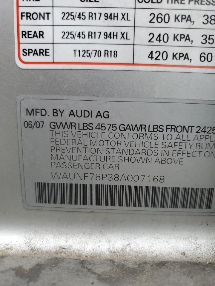 2008 Audi A3 2.0 Premium VIN: WAUNF78P38A007168 Lot: 70628204