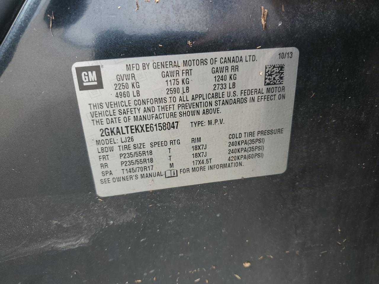 2GKALTEKXE6158047 2014 GMC Terrain Slt