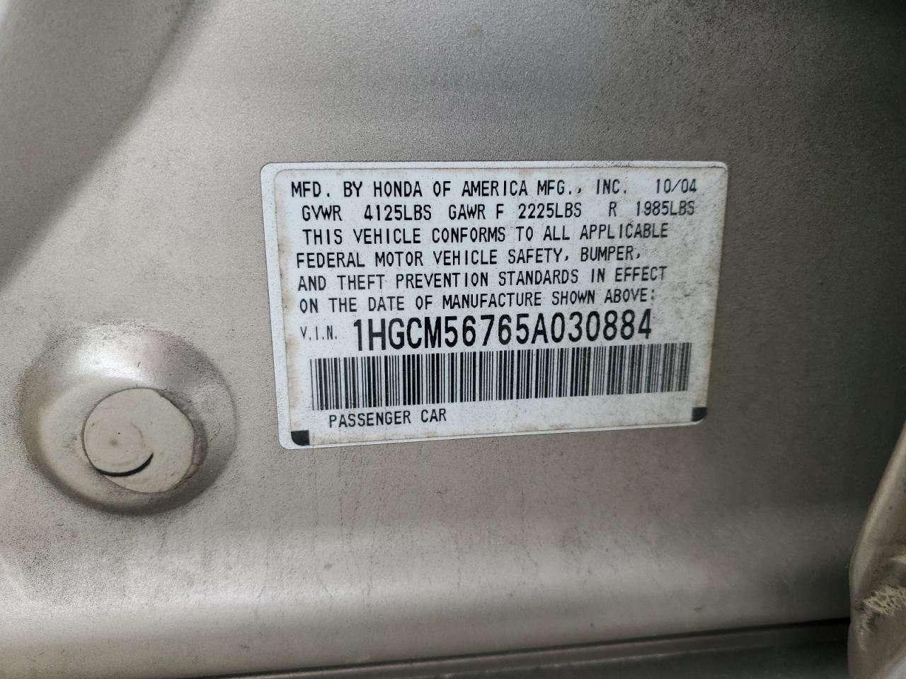 1HGCM56765A030884 2005 Honda Accord Ex