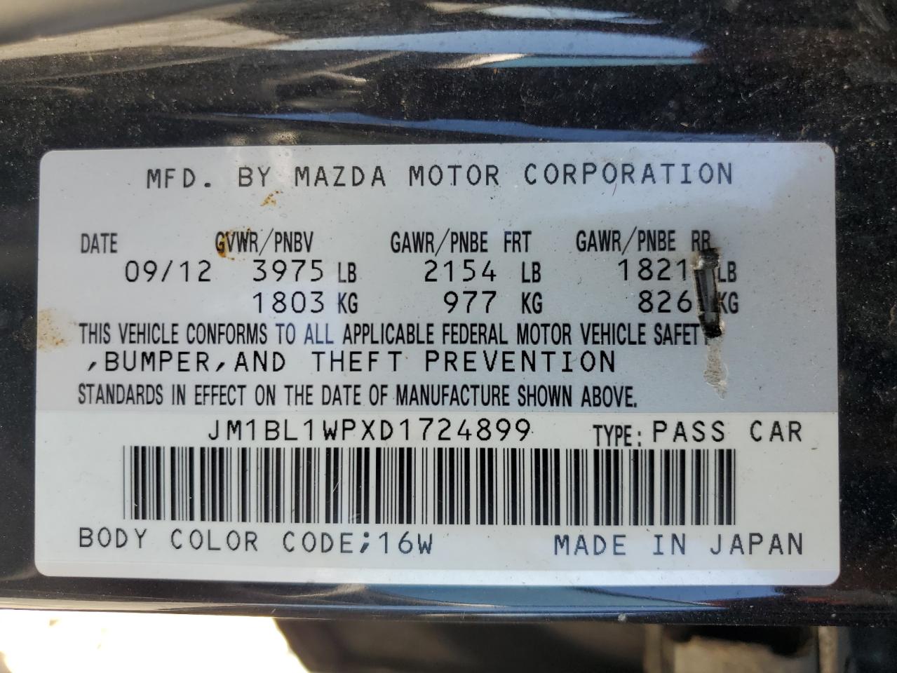 JM1BL1WPXD1724899 2013 Mazda 3 I