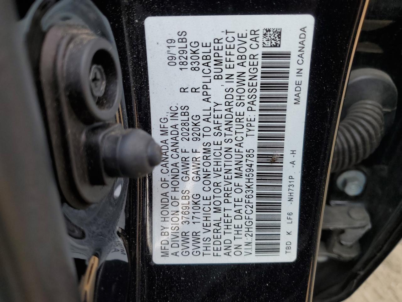 2HGFC2F63KH594785 2019 Honda Civic Lx