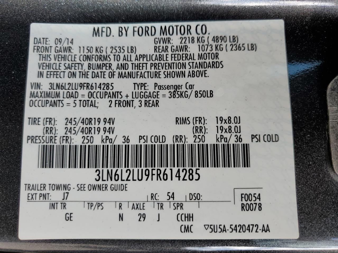 3LN6L2LU9FR614285 2015 Lincoln Mkz Hybrid