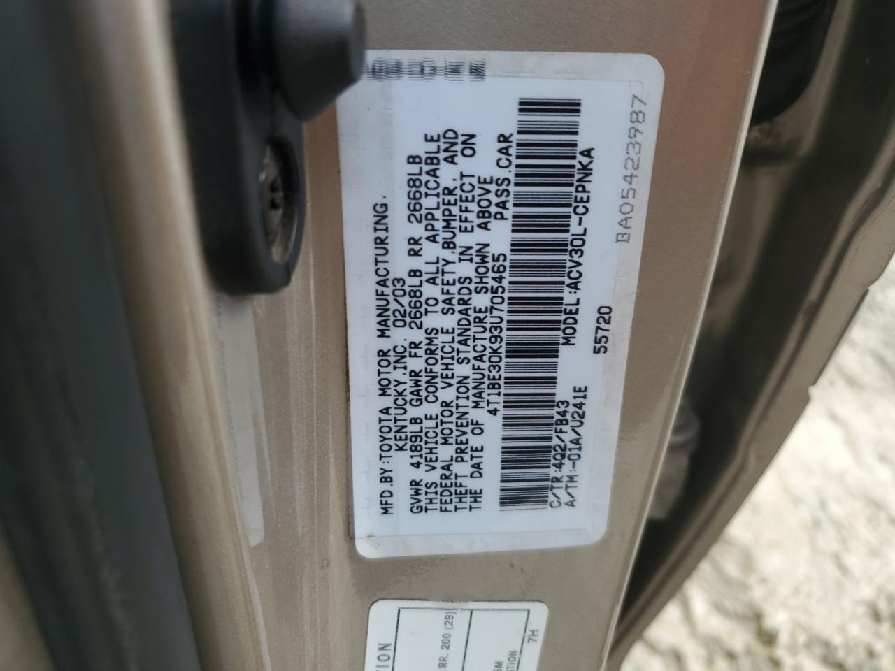 4T1BE30K93U705465 2003 Toyota Camry Le/Xle/Se