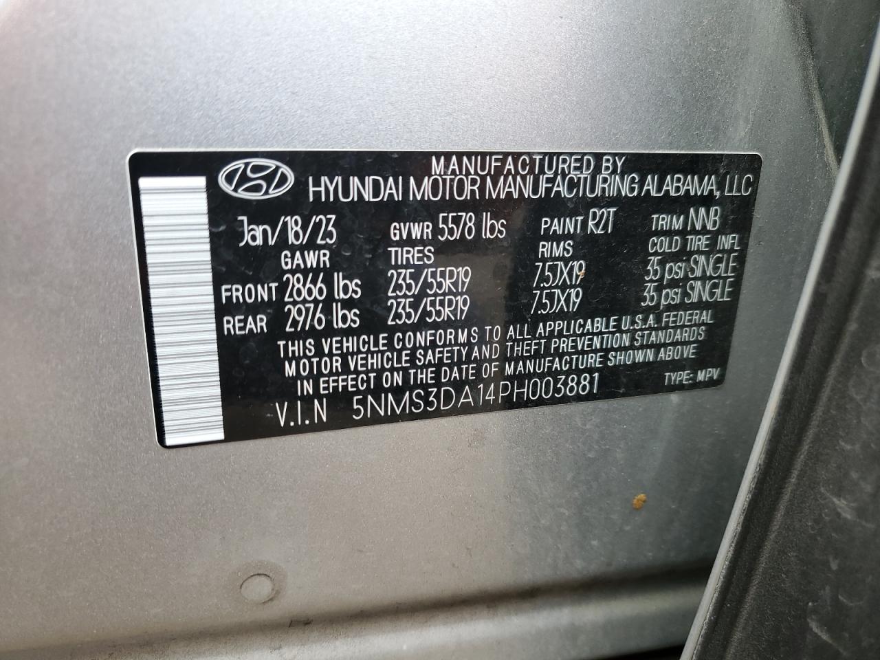 5NMS3DA14PH003881 2023 Hyundai Santa Fe Sel Premium