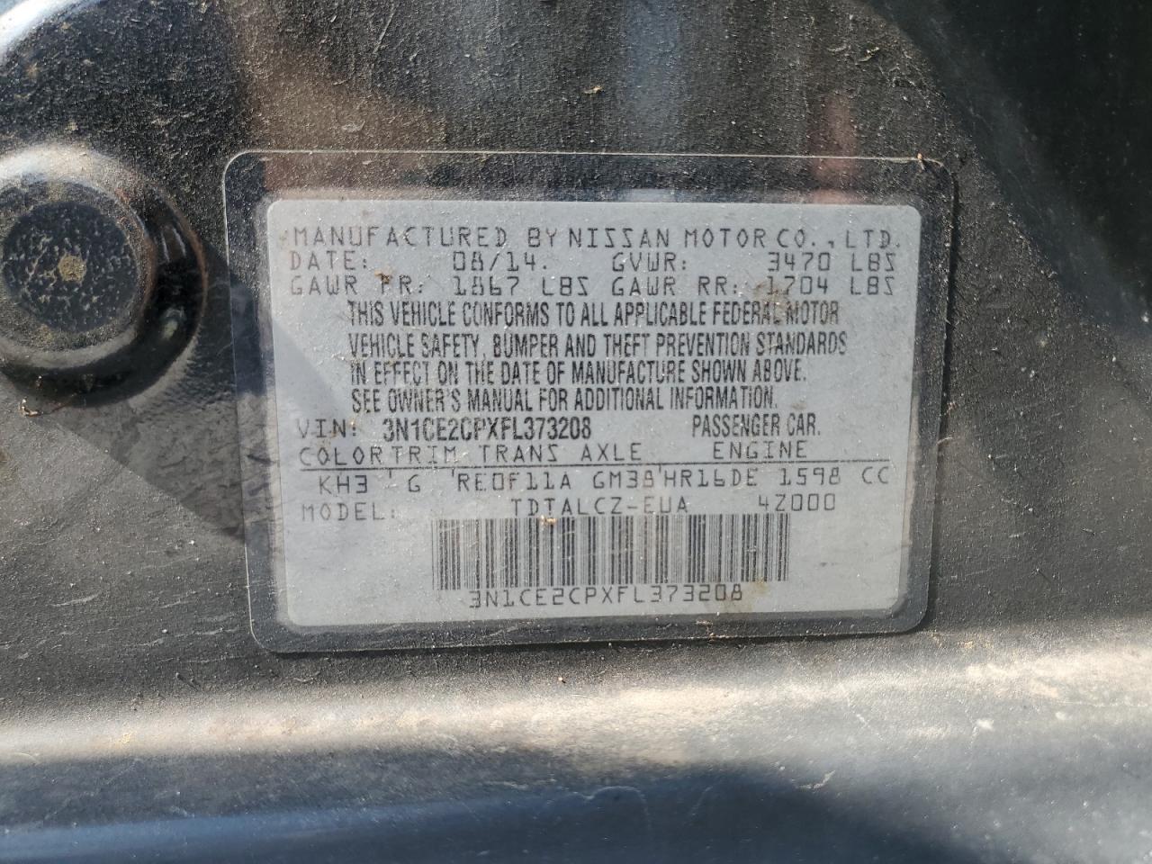 3N1CE2CPXFL373208 2015 Nissan Versa Note S