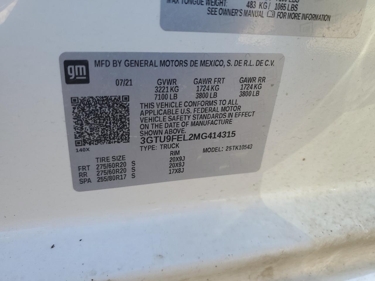 3GTU9FEL2MG414315 2021 GMC Sierra K1500 Denali