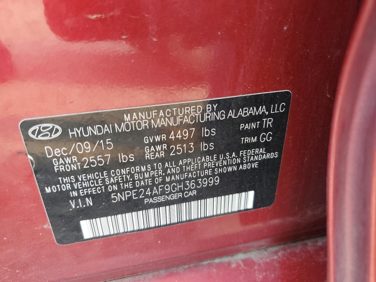 5NPE24AF9GH363999 2016 Hyundai Sonata Se