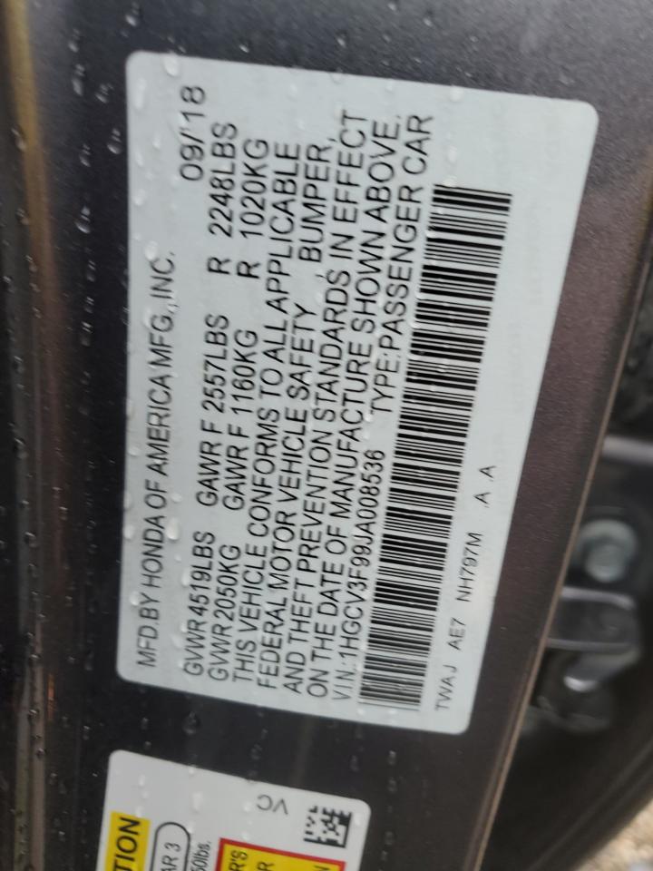 1HGCV3F99JA008536 2018 Honda Accord Touring Hybrid