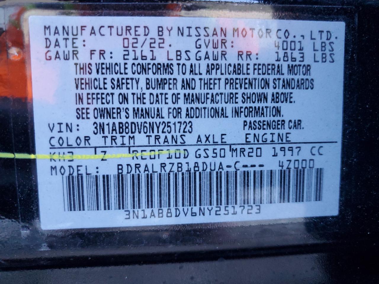 3N1AB8DV6NY251723 2022 Nissan Sentra Sr