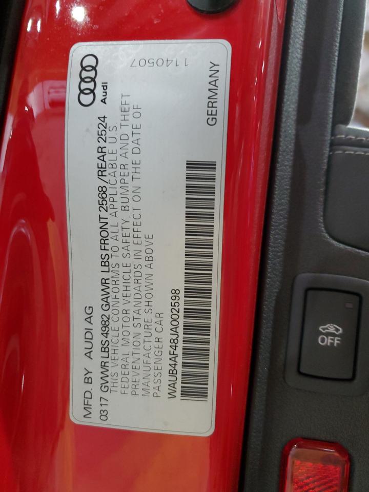 WAUB4AF48JA002598 2018 Audi S4 Premium Plus