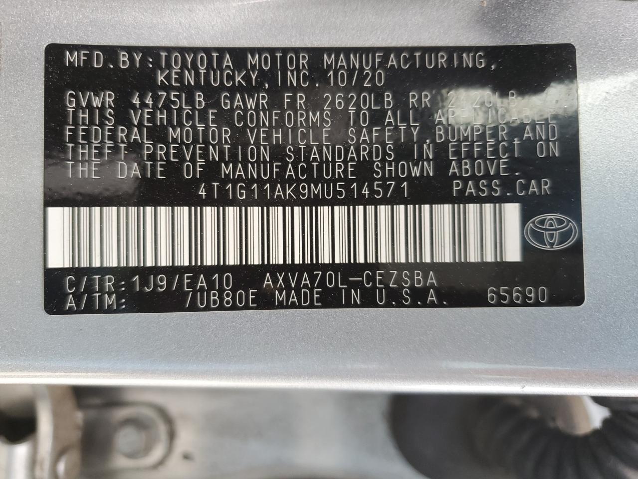 4T1G11AK9MU514571 2021 TOYOTA CAMRY - Image 14