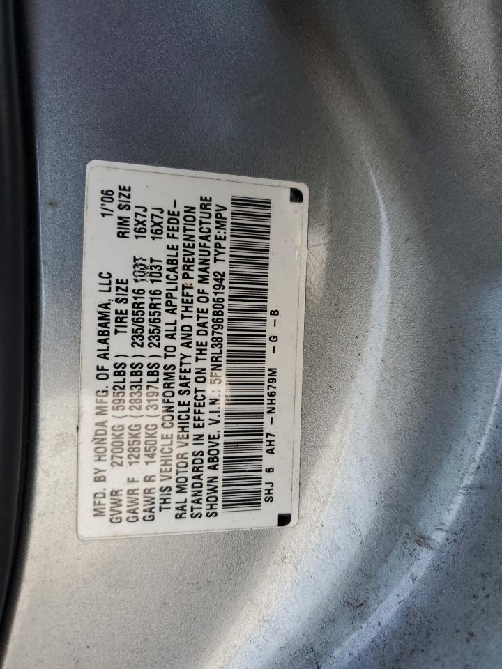 5FNRL38796B061942 2006 Honda Odyssey Exl