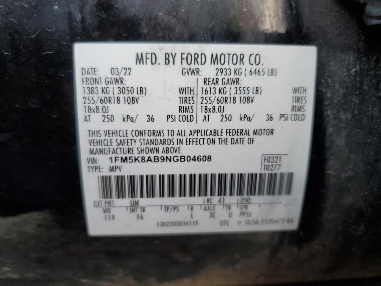 1FM5K8AB9NGB04608 2022 FORD EXPLORER - Image 13