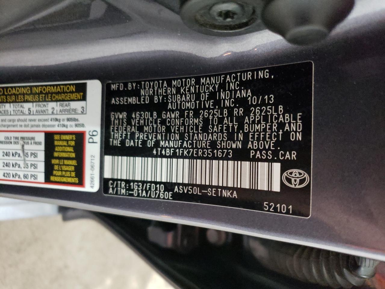 4T4BF1FK7ER351673 2014 Toyota Camry L