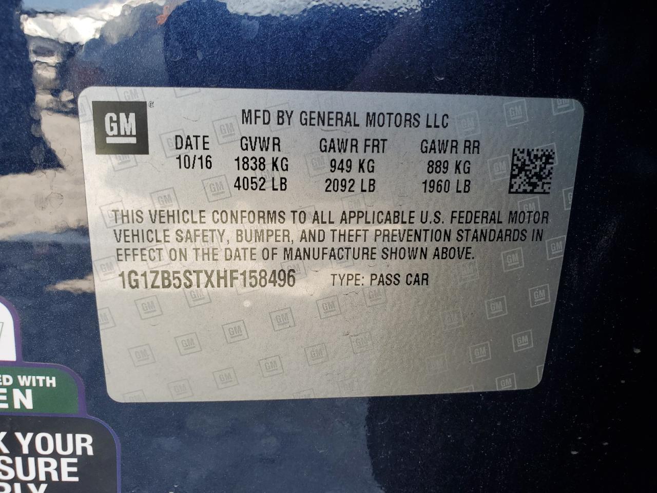 1G1ZB5STXHF158496 2017 CHEVROLET MALIBU - Image 12