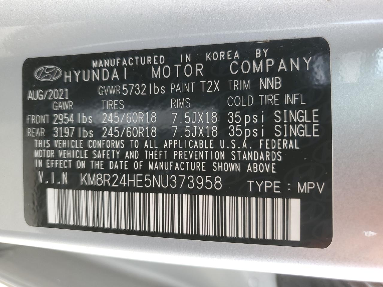 KM8R24HE5NU373958 2022 Hyundai Palisade Sel