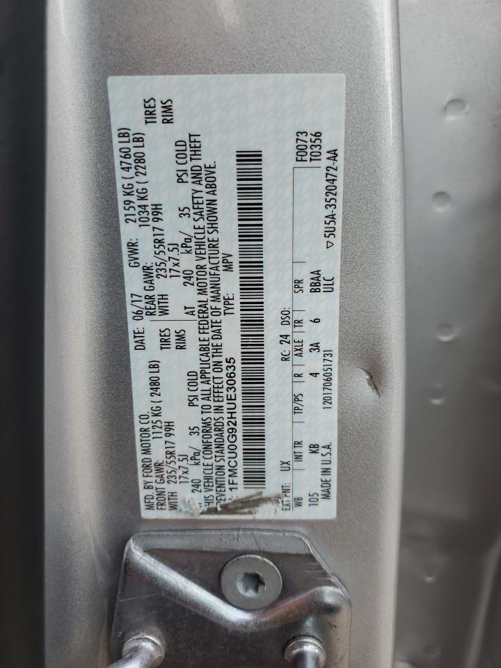 1FMCU0G92HUE30635 2017 Ford Escape Se