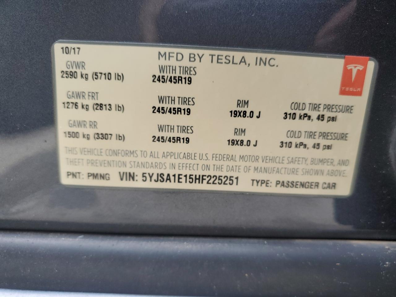 5YJSA1E15HF225251 2017 Tesla Model S