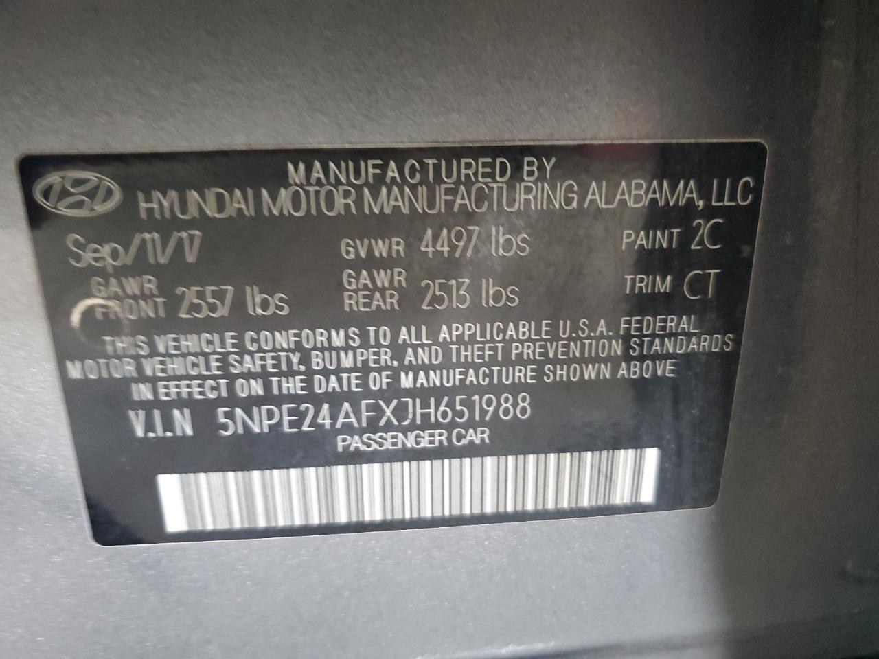 5NPE24AFXJH651988 2018 Hyundai Sonata Se