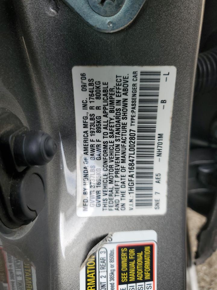 1HGFA16847L002807 2007 Honda Civic Ex