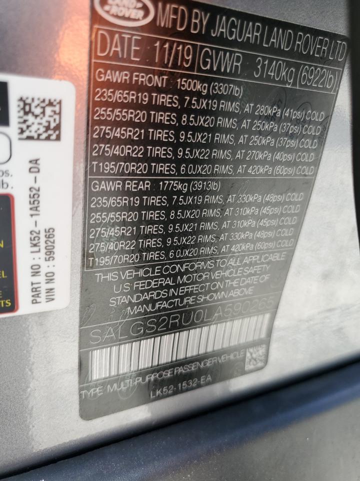 2020 Land Rover Range Rover Hse VIN: SALGS2RU0LA590265 Lot: 72530374