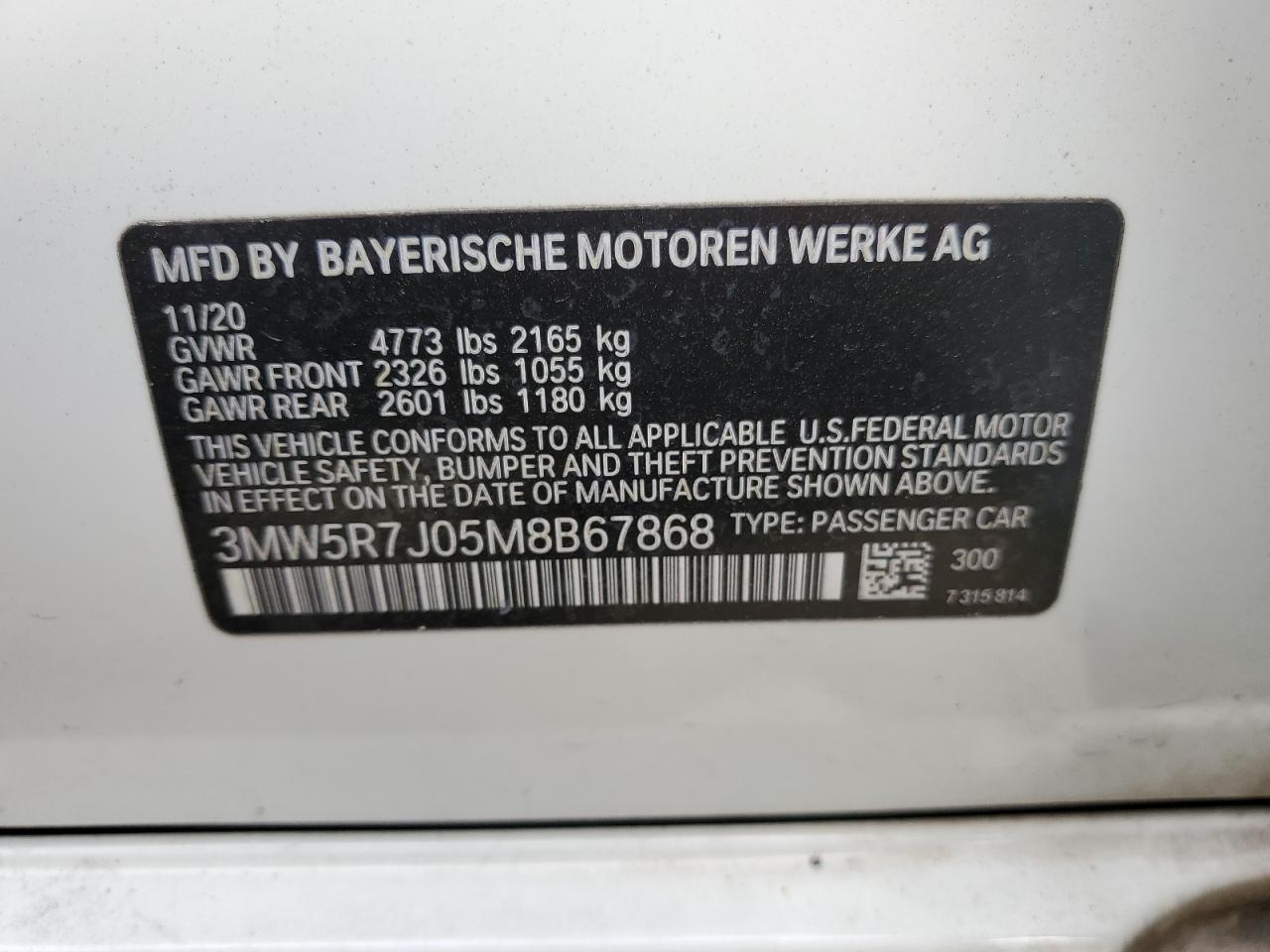 3MW5R7J05M8B67868 2021 BMW 330Xi