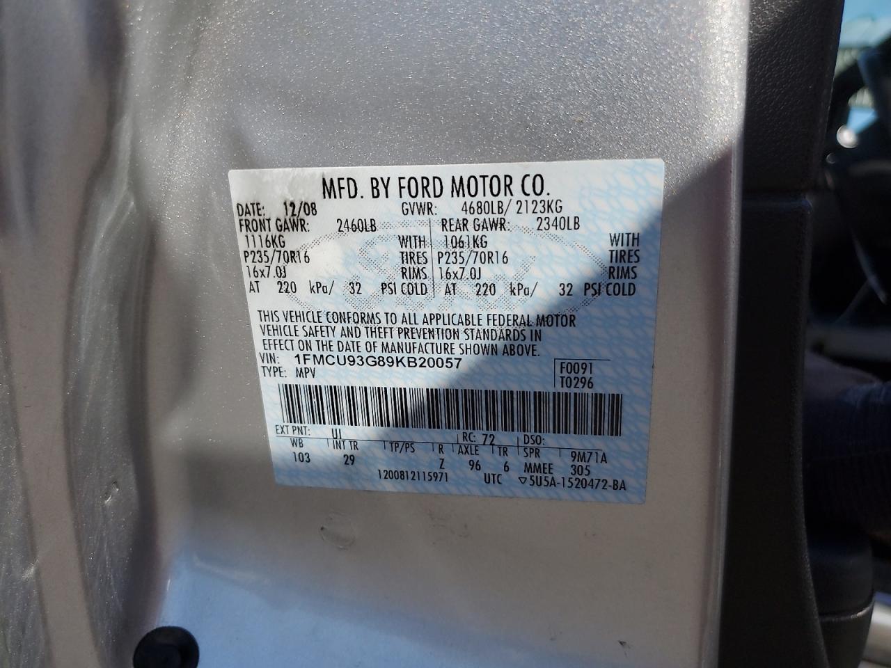 1FMCU93G89KB20057 2009 Ford Escape Xlt