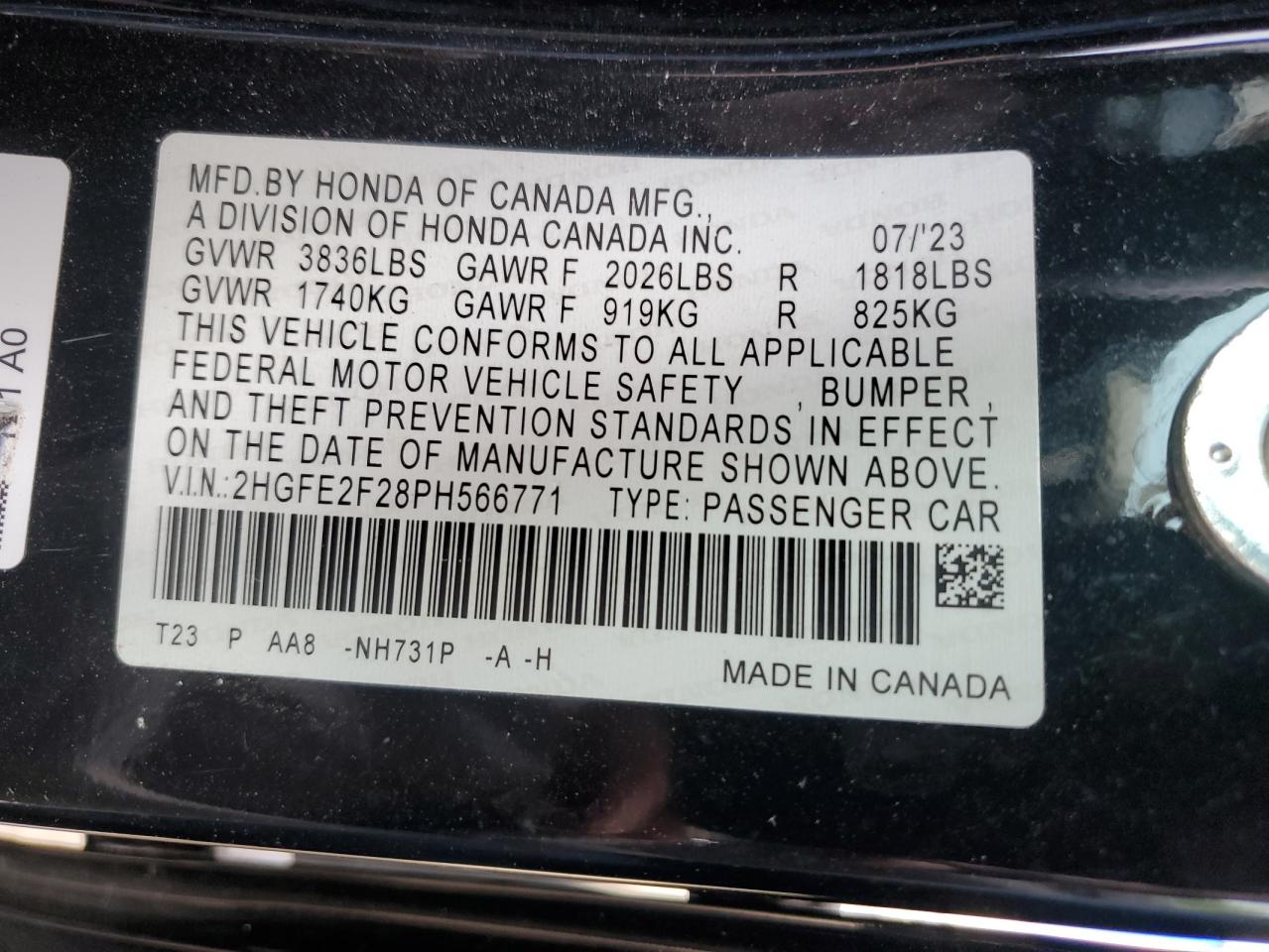 2HGFE2F28PH566771 2023 Honda Civic Lx