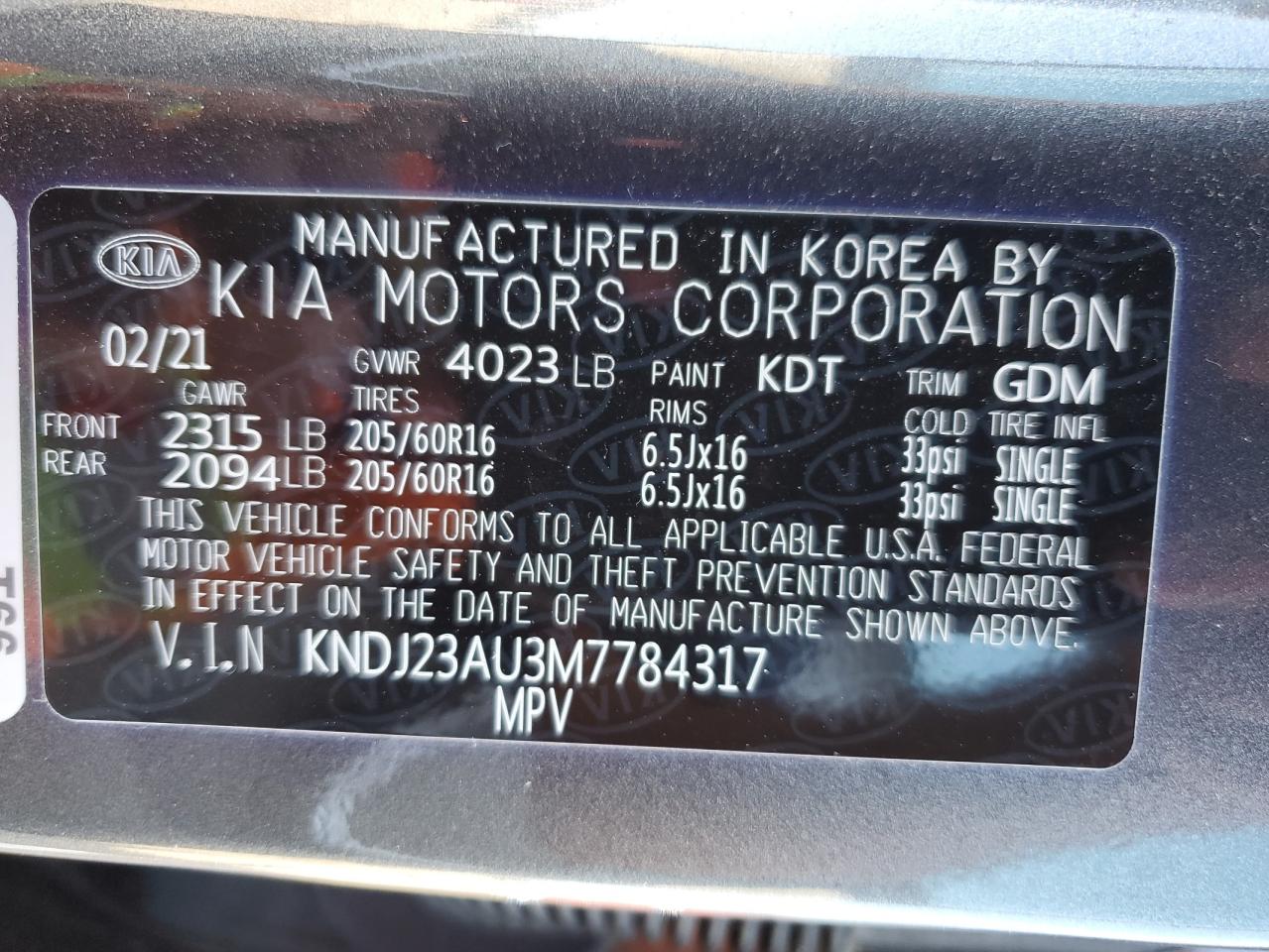 KNDJ23AU3M7784317 2021 Kia Soul Lx