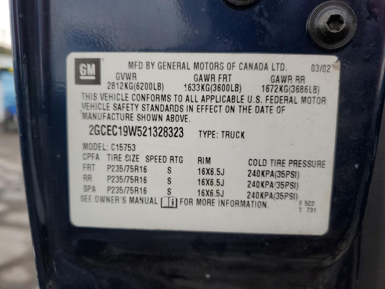 2GCEC19W521328323 2002 Chevrolet Silverado C1500