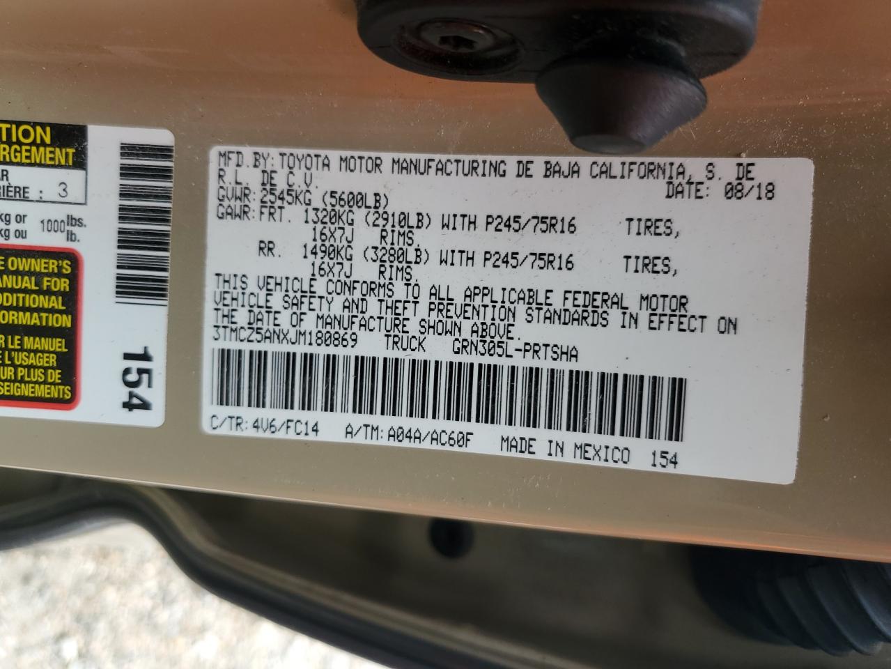 3TMCZ5ANXJM180869 2018 Toyota Tacoma Double Cab