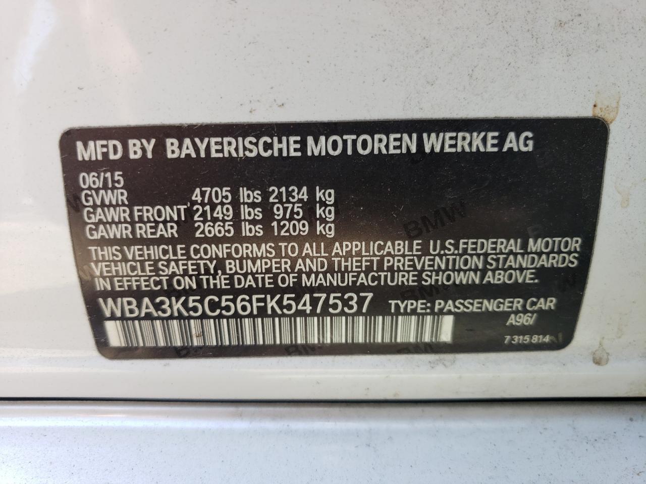 WBA3K5C56FK547537 2015 BMW 328 D xDrive