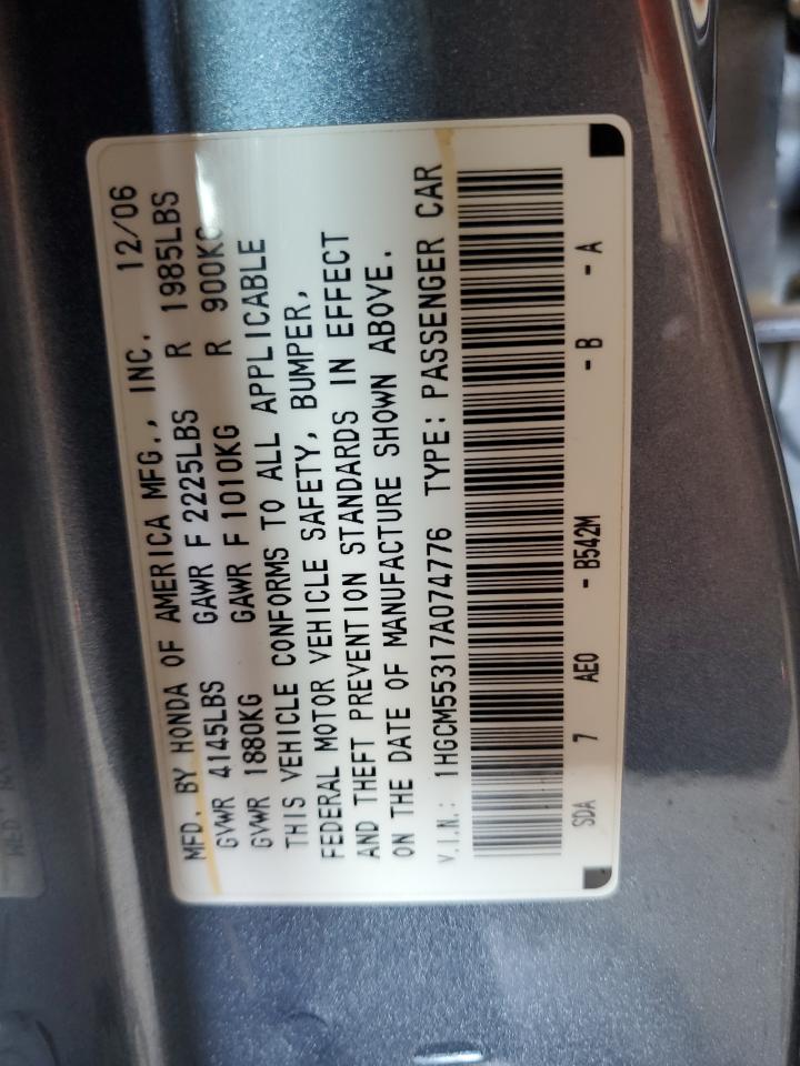 1HGCM55317A074776 2007 Honda Accord Se