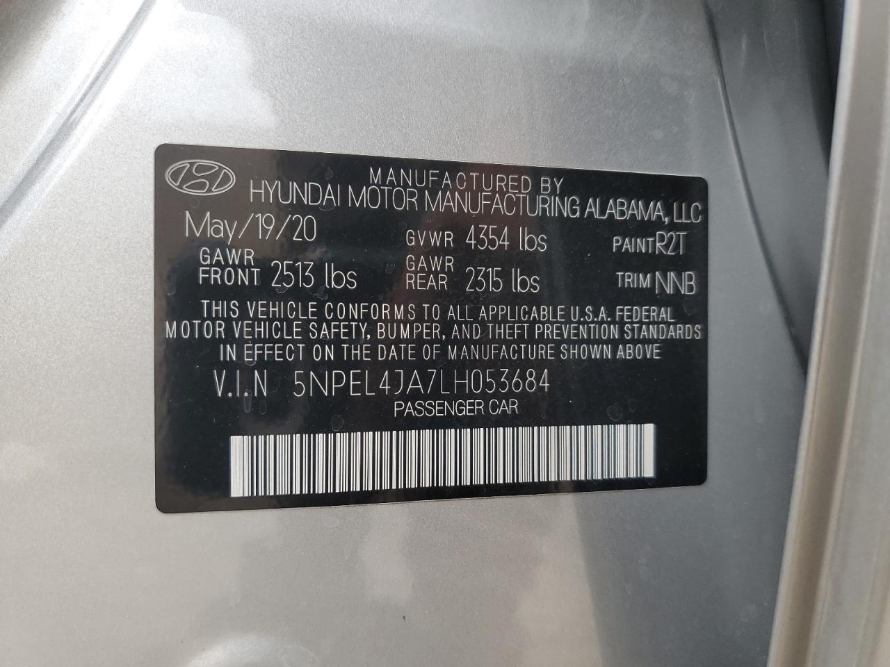 2020 Hyundai Sonata Sel VIN: 5NPEL4JA7LH053684 Lot: 72673814