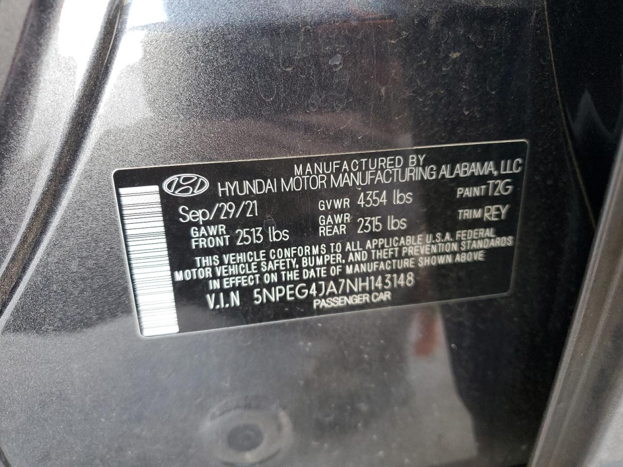 5NPEG4JA7NH143148 2022 Hyundai Sonata Se